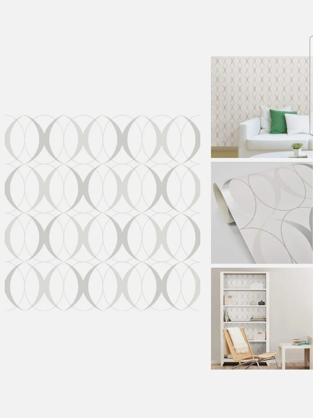 NuWallpaper NU1074 Neutral Circulate White Siver Peel & Stick Wallpaper